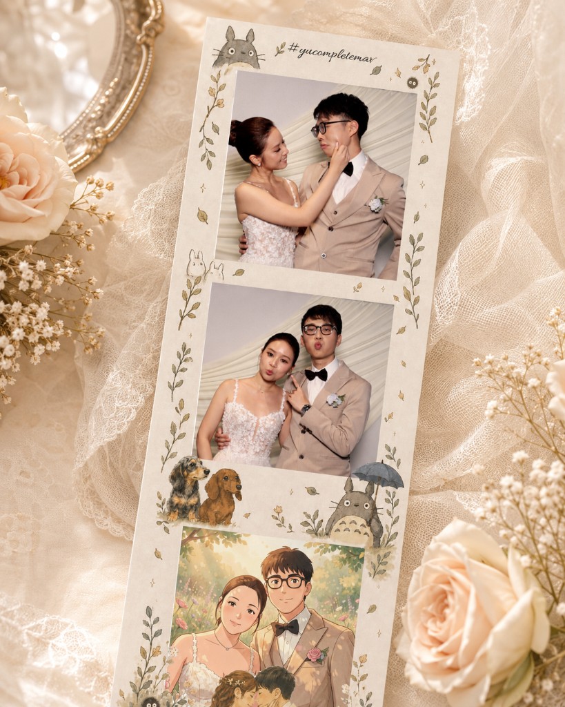 Wedding photobooth strip with custom illustration